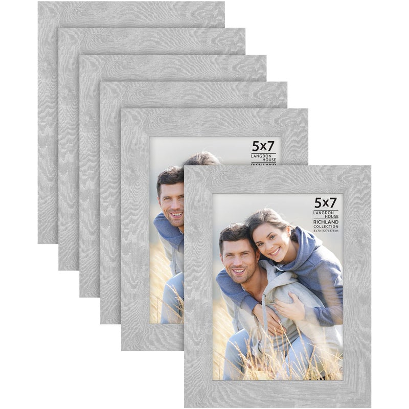 Langdon House 5x7 Picture Frames (Ash Gray, 6 Pack) Woodgrain Style, Richland Collection - Image 1